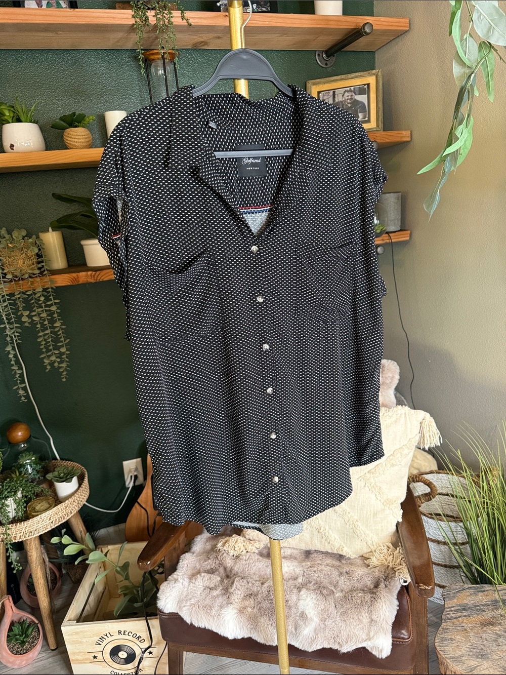 JACHS Girlfriend Black Button-Front Polka Dot Shirt